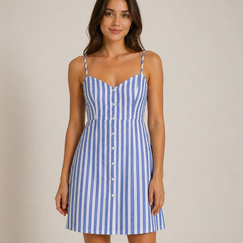 Anthropologie Hutch Stripe Dress Blue White 8